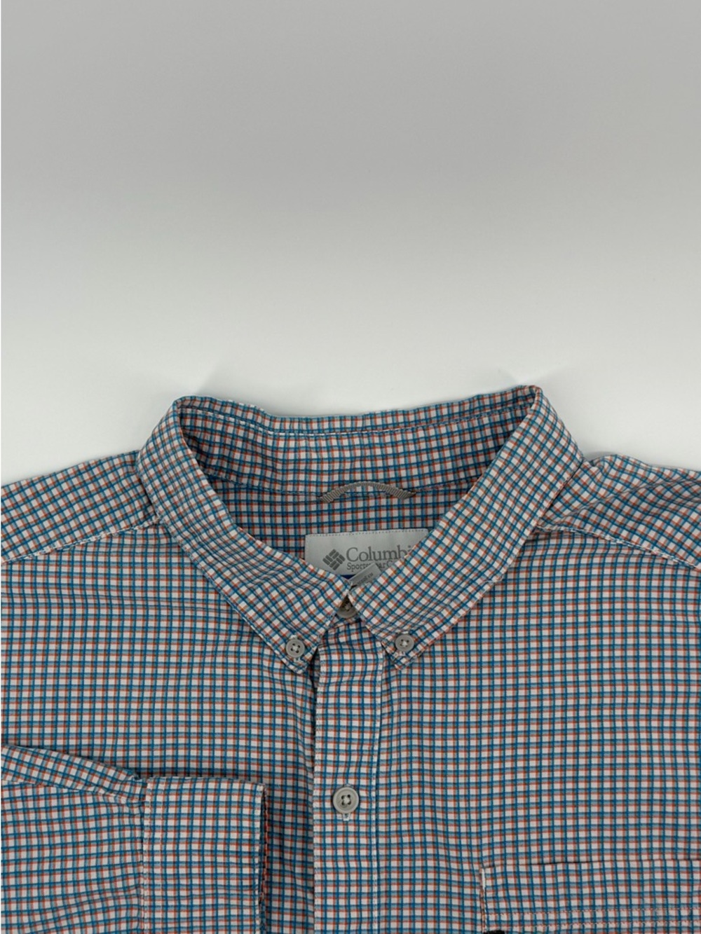 Columbia Men’s XXL Blue and Orange Micro-Plaid Button-Down Shirt